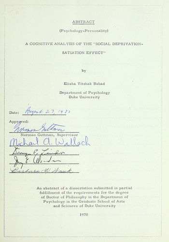 A cognitive analysis of the "social deprivation-satiation effect" ...