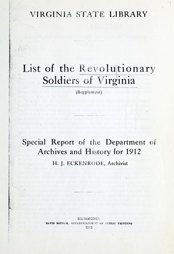 List of the revolutionary soldiers of Virginia, supplement