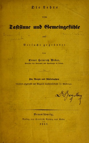 Die Lehre vom Tastsinne und Gemeingef©ơhle auf Versuche gegr©ơndet