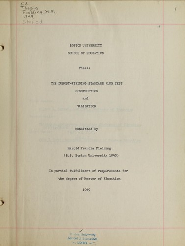 The Durost-Fielding Standard Plug Test construction and validation