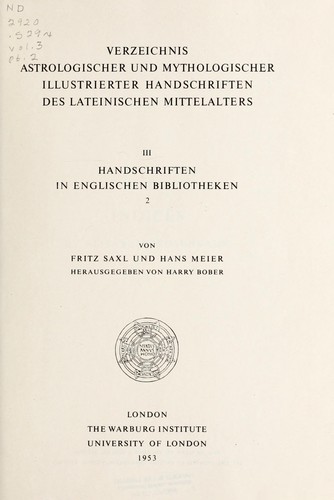 Verzeichnis astrologischer und mythologischer illustrierter Handschriften des lateinischen Mittelalters