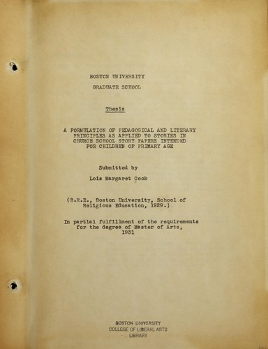 (A) formulation of pedagogical and literary principles as applied to stories in church school story papers intended for children of primary age ...