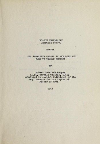 The formative crises in the life and work of George Herbert