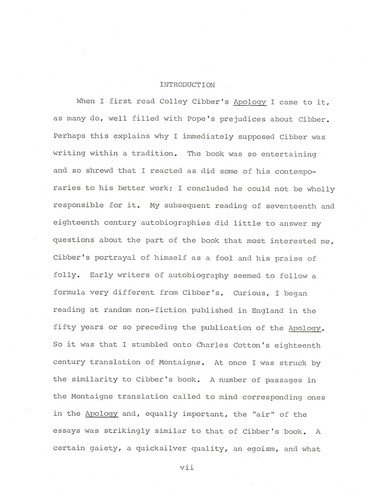 Colley Cibber's Apology and the praise of folly tradition