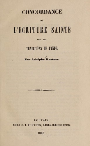 Concordance de l'E criture Sainte avec les traditions de l'Inde