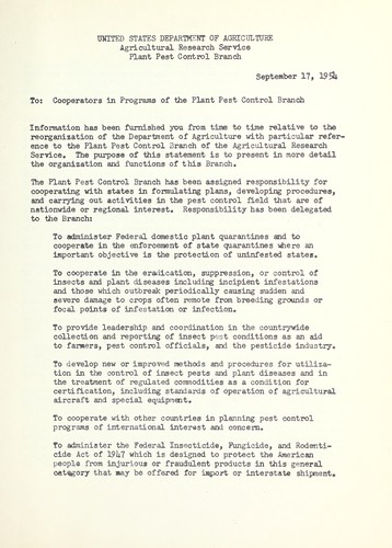 To cooperators in programs of the Plant Pest Control Branch. [Subject: Organization and functions of this Branch