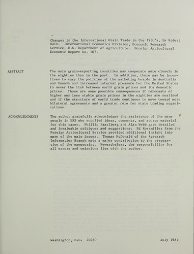 Changes in the international grain trade in the 1980's