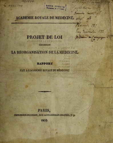 Projet de loi concernant la r©♭organisation de la m©♭decine