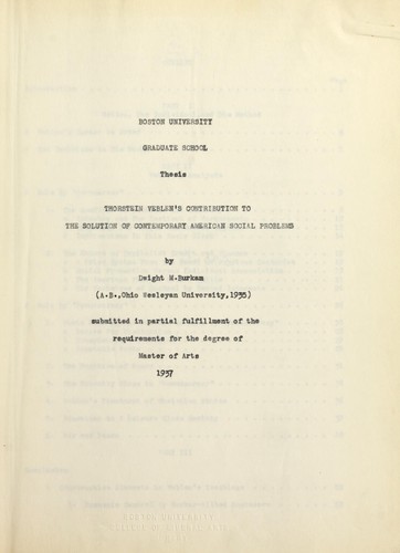 Thorstein Veblen's contribution to the solution of contemporary American social problems