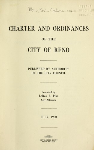 Charter and ordinances of the city of Reno