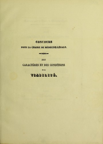 Des caract©·res et des conditions de la viabilit©♭. (Concours pour la chaire de m©♭decine-l©♭gale.)