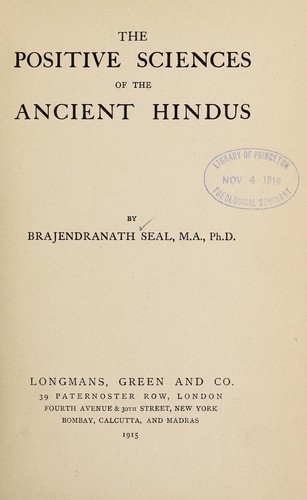 The positive sciences of the ancient Hindus