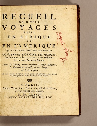 Recueil de divers voyages faits en Afrique et en l'Amerique, qui n'on t point esté encore publiez