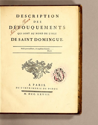 Description des débouquements qui sont au nord de l'isle de Saint Domingue