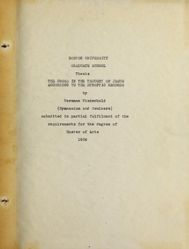 The cross in the thought of Jesus according to the synoptic records