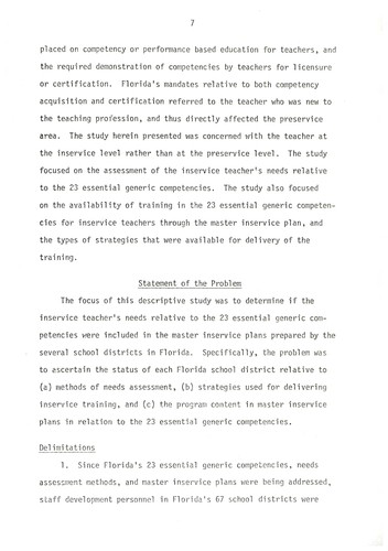 Mandated generic competencies and Florida's school district training programs for inservice teachers