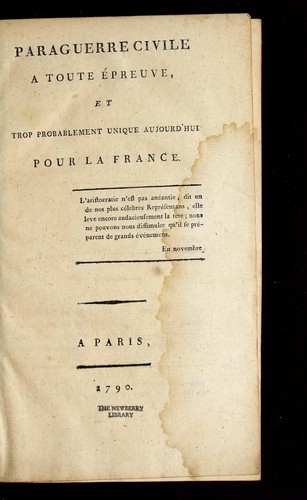 Paraguerre civile a toute e preuve, et trop probablement unique aujourd'hui pour la France