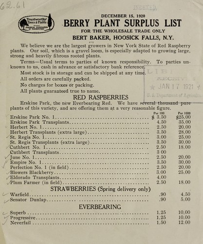 Berry plant surplus list for the wholesale trade only