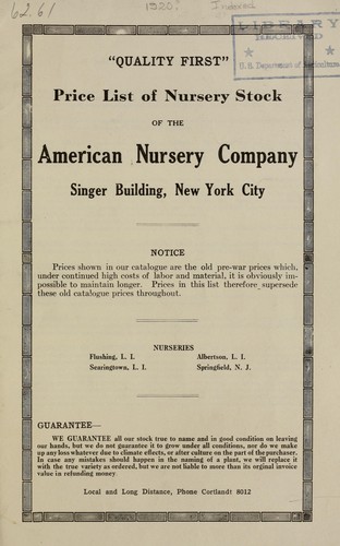 Price list of nursery stock of the American Nursery Company