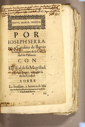 Por Ioseph Serrano, y Catalina de Barrio su muger, vezinos de la ciudad de Palencia. Con el fiscal de su Magestad, y Felipa Lopez, vezina de la dicha ciudad