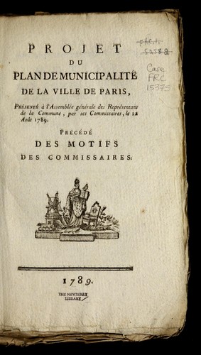 Projet du plan de municipalite  de la ville de Paris
