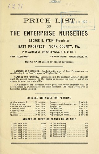 Price list of the Enterprise Nurseries