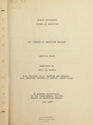 The history of Radcliffe college