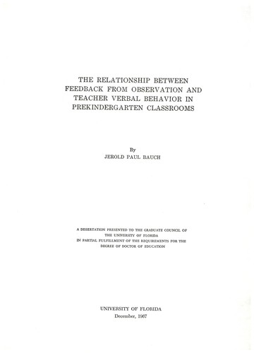 The relationship between feedback from observation and teacher verbal behavior in prekindergarten classrooms