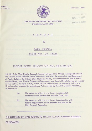 Report by Paul Powell, Secretary of State, [on] Senate joint resolution no. 60 (75th GA)