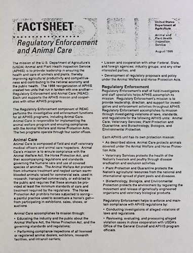 Regulatory Enforcement and Animal Care
