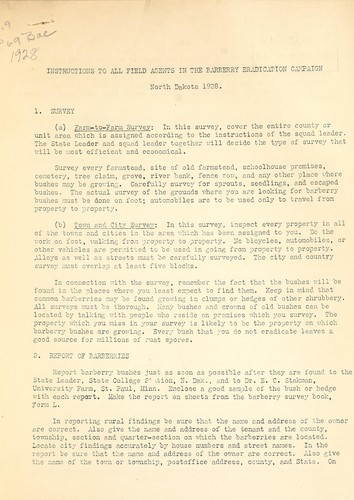 Instructions to all field agents in the Barberry eradication campaign, North Dakota, 1928
