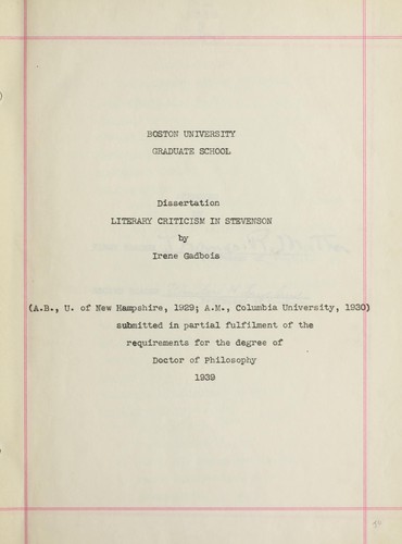 Literary criticism in Stevenson