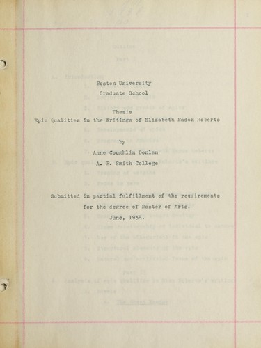 Epic qualities in the writings of Elizabeth Madox Roberts