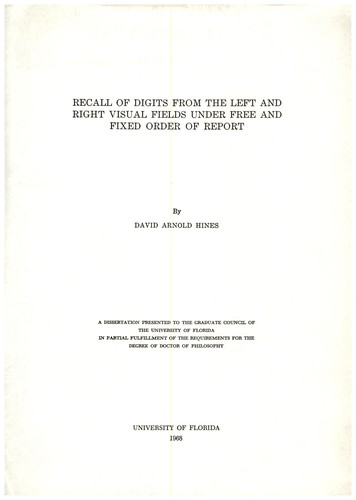 Recall of digits from the left and right visual fields under free and fixed order of report
