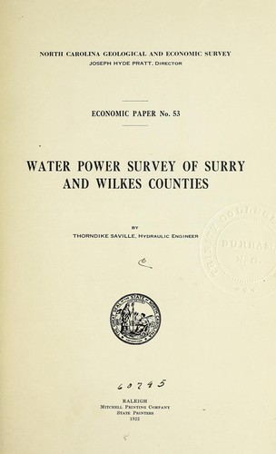 Water power survey of Surry and Wilkes counties