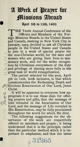 United prayer for missions abroad during the week April 5th-12th, 1903