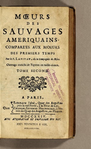 Moeurs des sauvages ameriquain