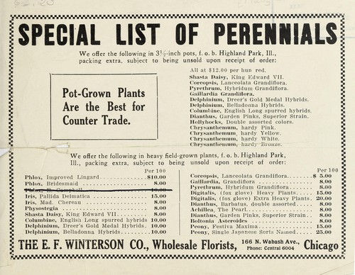 Special list of perennials