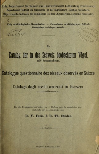 Katalog der in der Schweiz beobachteten Vo gel