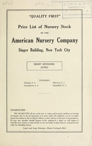 Price list of nursery stock of the American Nursery Company