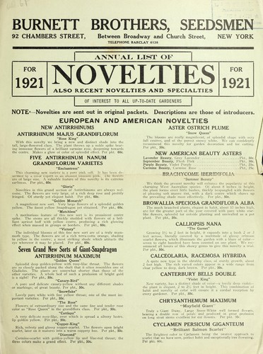 Annual list of novelties for 1921