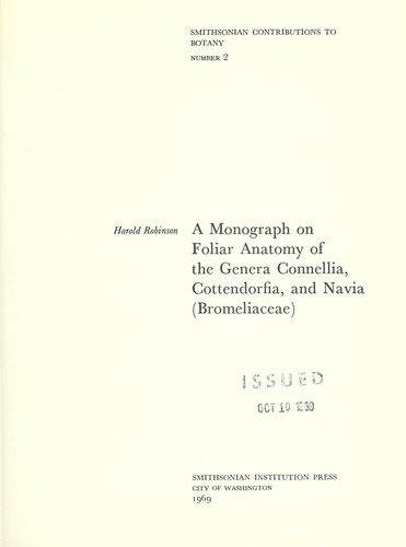 A monograph on foliar anatomy of the genera Connellia, Cottendorfia, and Navia (Bromeliaceae)