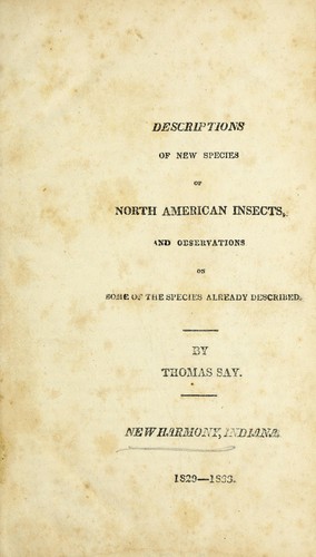 Descriptions of new species of North American insects, and observations on some of the species already described