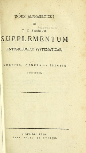 Index alphabeticus in J.C. Fabricii Supplementum entomologiae systematicae