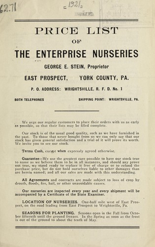 Price list of the Enterprise Nurseries