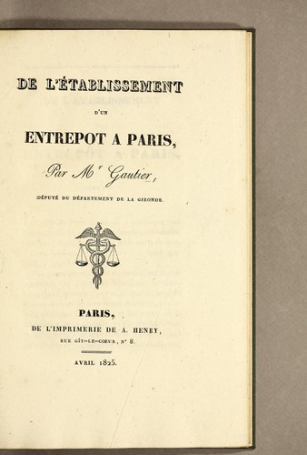 De l'établissement d'un entrepot a Paris