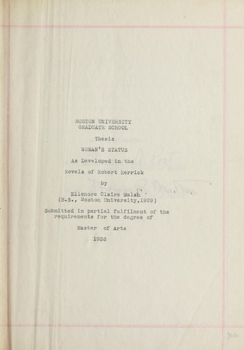 Woman's status as developed in the novels of Robert Herrick