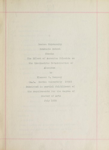 The effect of ammonium chloride on the gravimetric determination of aluminum