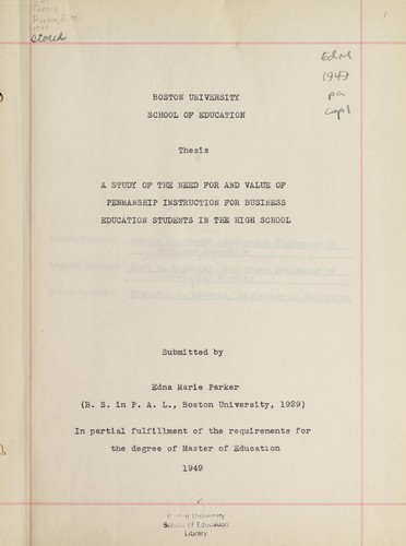 A study of the need for and value of penmanship instruction for business education students in the high school