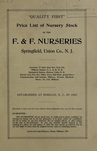 Price list of nursery stock of the F. & F. Nurseries